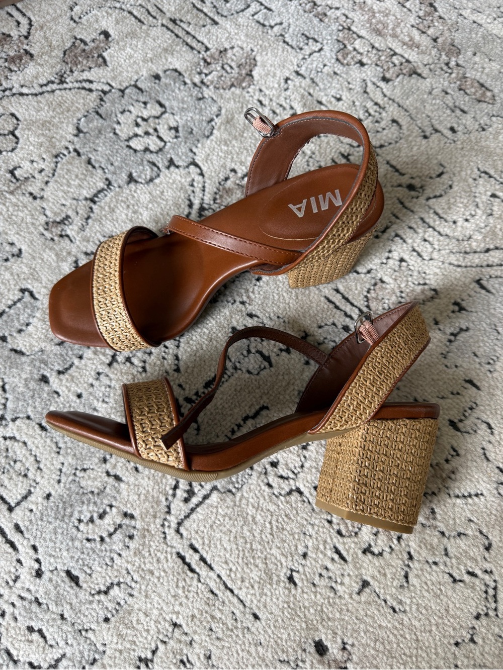 MIA Tan & Brown Woven Block Heel Sandals